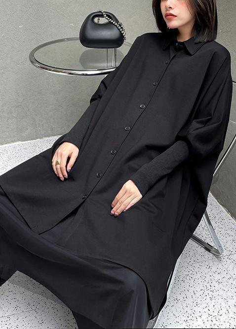 Black Button Batwing Sleeve Cotton Coat Spring