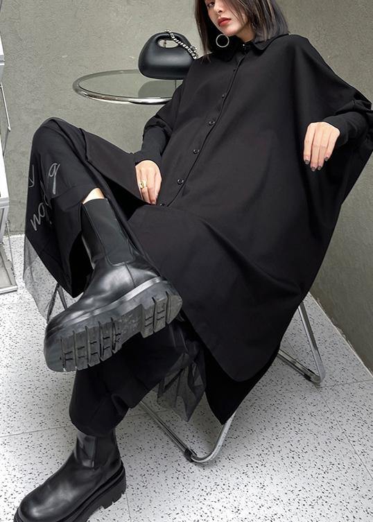 Black Button Batwing Sleeve Cotton Coat Spring