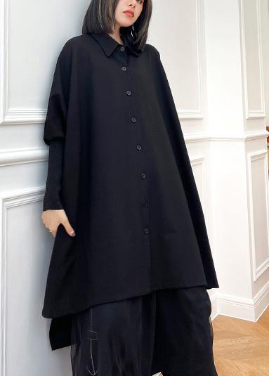 Black Button Batwing Sleeve Cotton Coat Spring