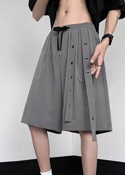 Black Drawstring Elastic Waist Ice Silk Pants Summer