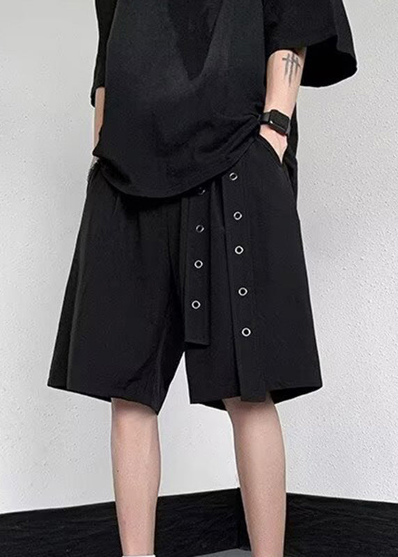 Black Drawstring Elastic Waist Ice Silk Pants Summer