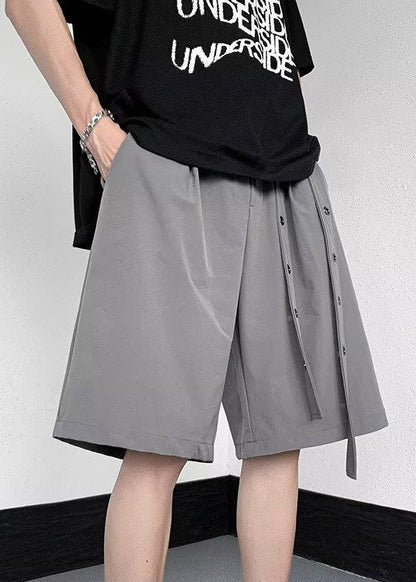 Black Drawstring Elastic Waist Ice Silk Pants Summer