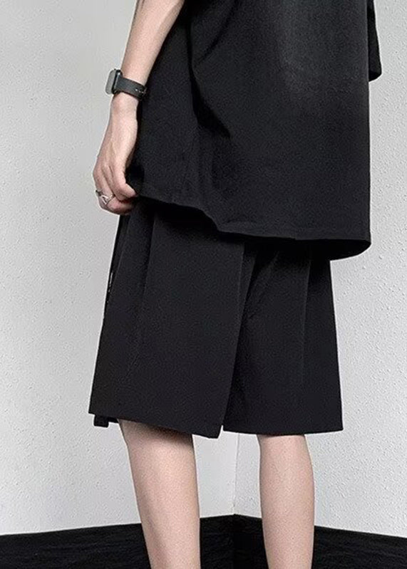 Black Drawstring Elastic Waist Ice Silk Pants Summer