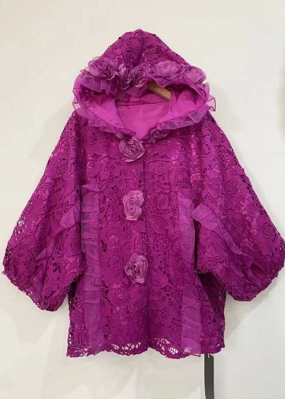 Black Embroidered Lace Hooded Coats Fall