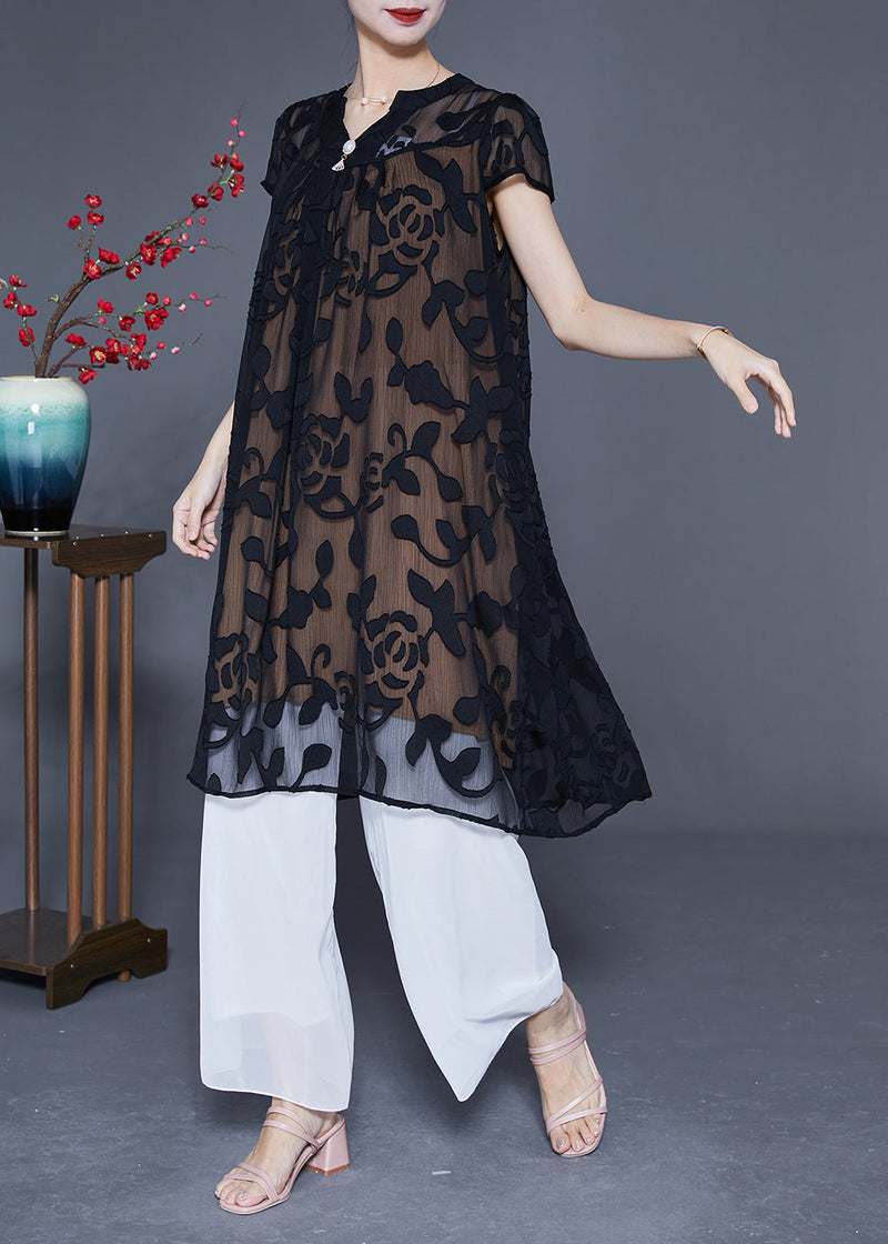Black Embroideried Oversized Tulle Dress Summer