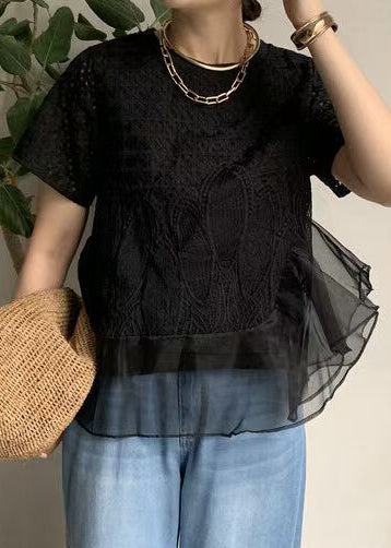 Black Embroideried Patchwork Tanks Summer