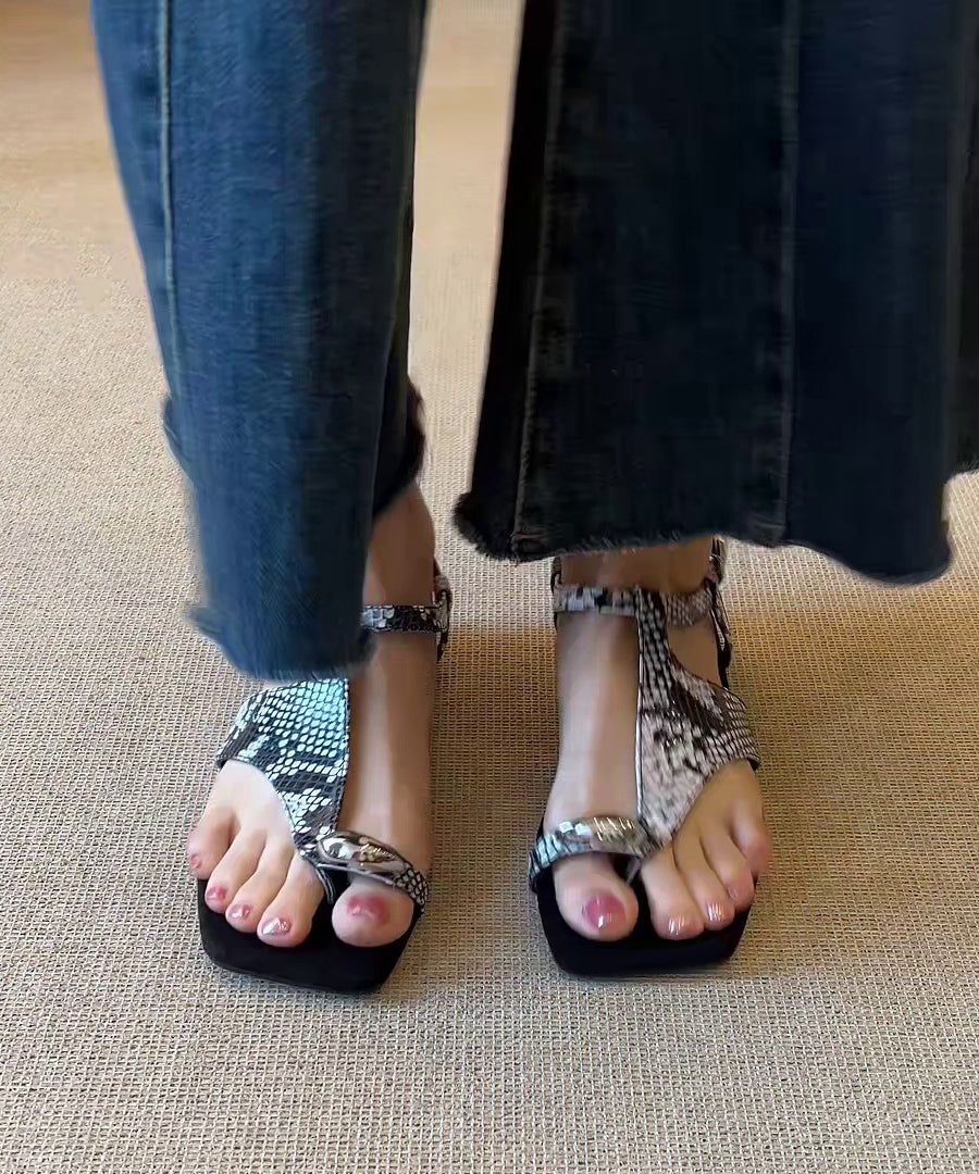 Black Faux Leather Flip Flops Flat Sandals Splicing