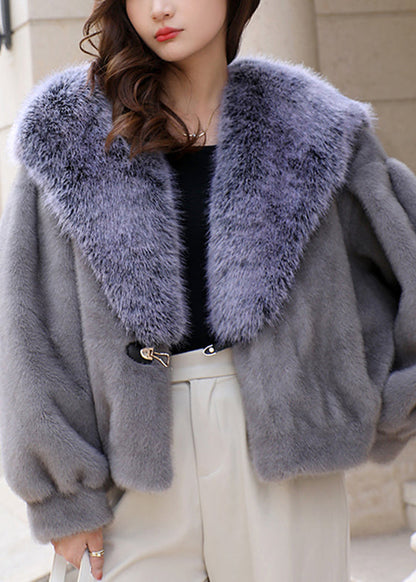 Black Fur Collar Thick Mink Hair Coat Winter
