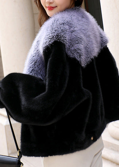 Black Fur Collar Thick Mink Hair Coat Winter