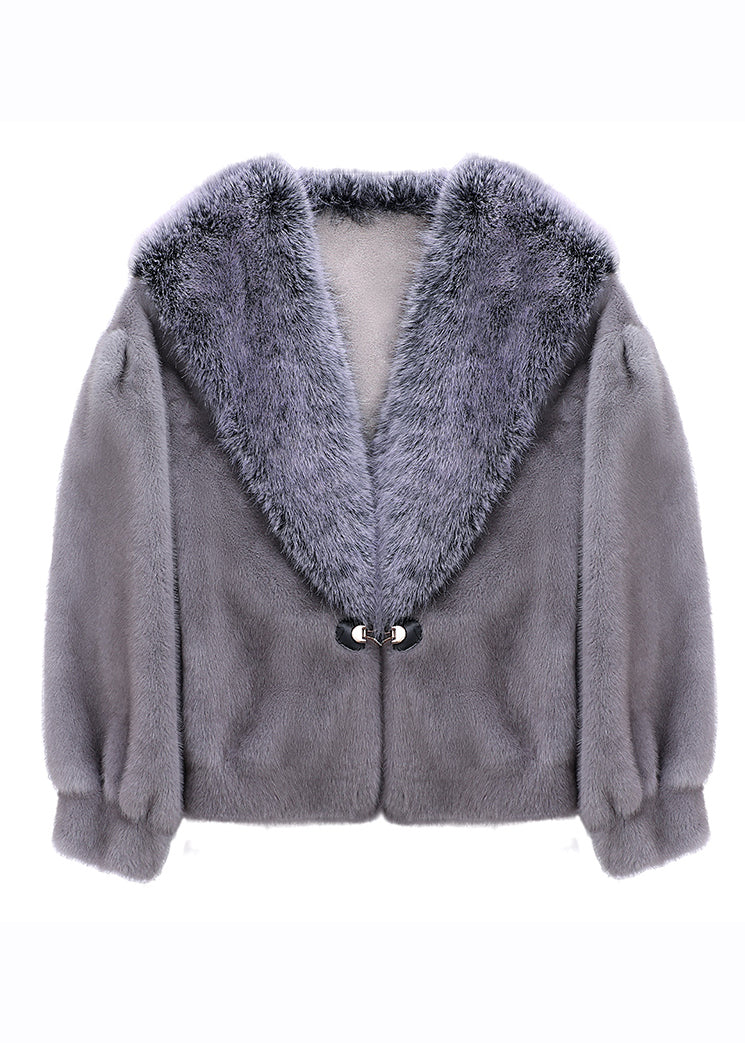 Black Fur Collar Thick Mink Hair Coat Winter