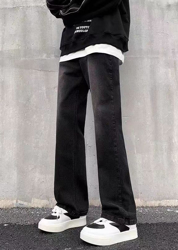Black Gradient Pockets Denim Pants Bottoms Fall
