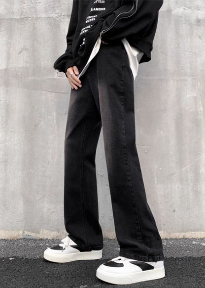 Black Gradient Pockets Denim Pants Bottoms Fall