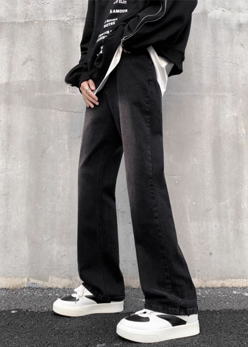 Black Gradient Pockets Denim Pants Bottoms Fall