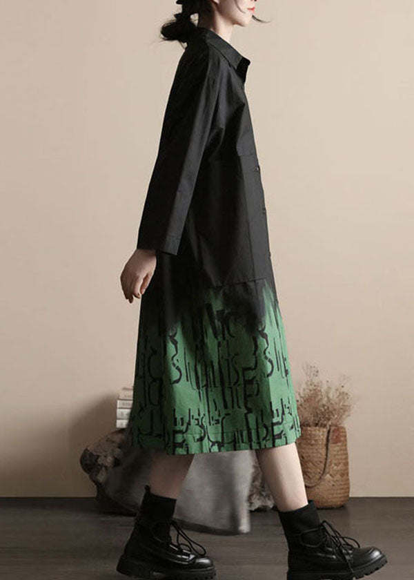Black Green Peter Pan Collar Print Cotton Shirts Coat Spring