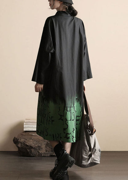 Black Green Peter Pan Collar Print Cotton Shirts Coat Spring