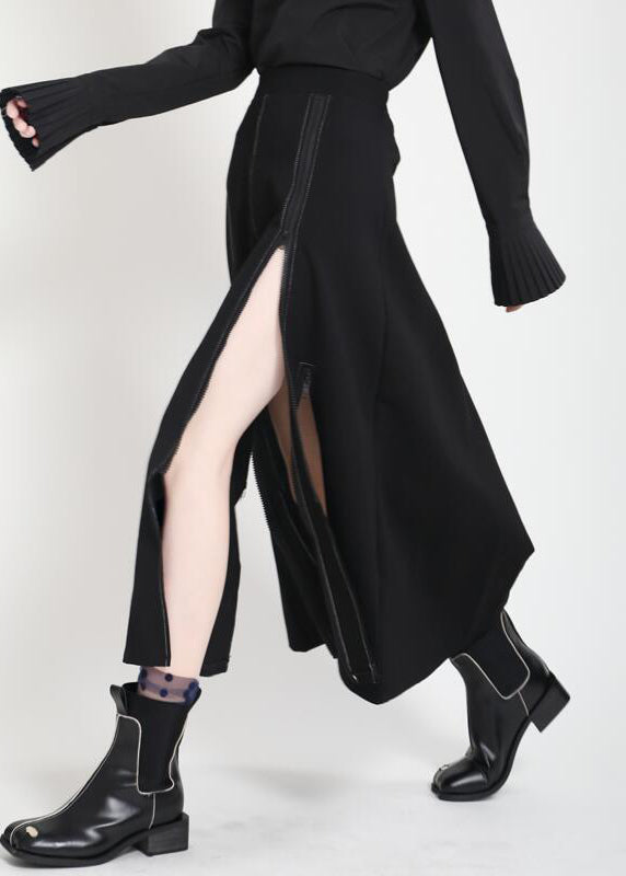 Black High Waist Side Open a Line Skirts Summe