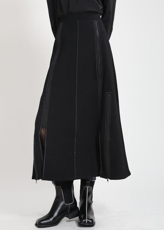 Black High Waist Side Open a Line Skirts Summe