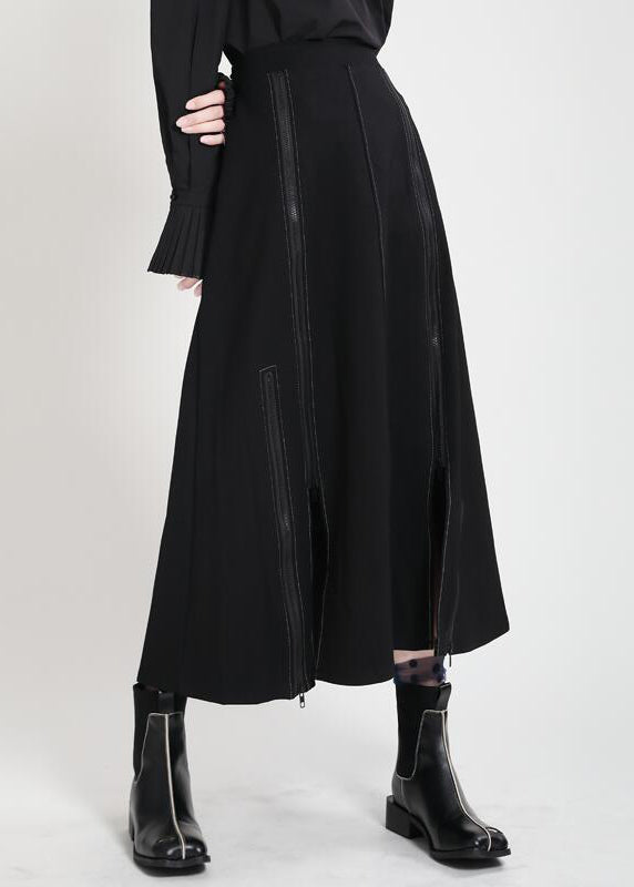Black High Waist Side Open a Line Skirts Summe