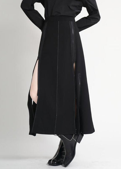 Black High Waist Side Open a Line Skirts Summe