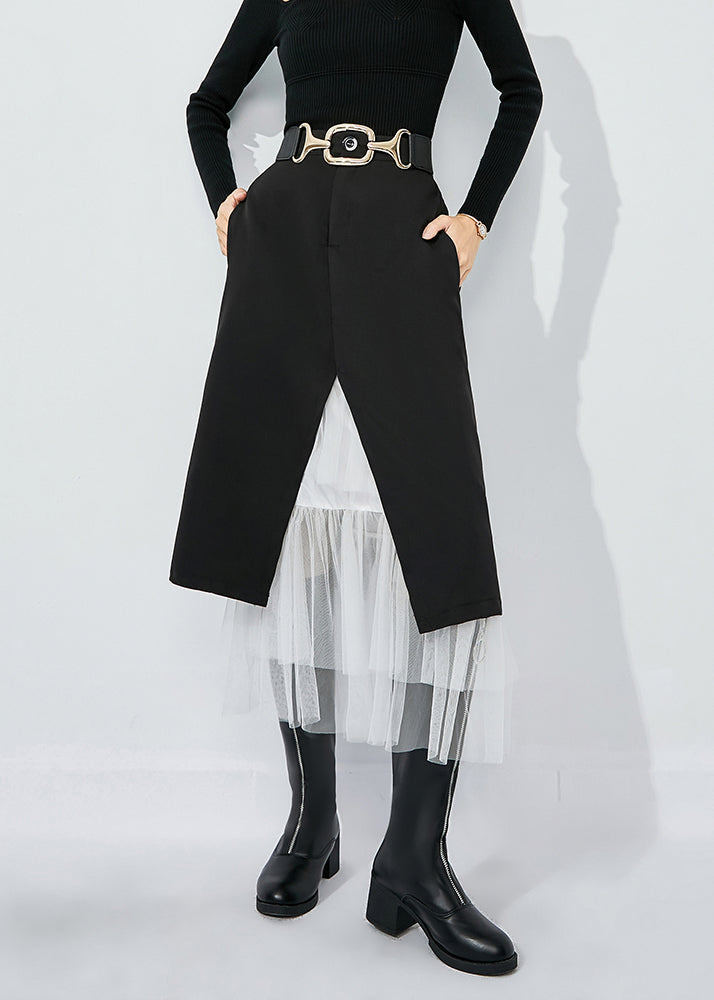 Black High Waist Tulle Patchwork Spandex Skirt Summer