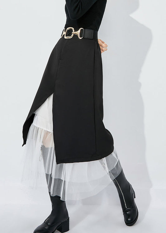 Black High Waist Tulle Patchwork Spandex Skirt Summer