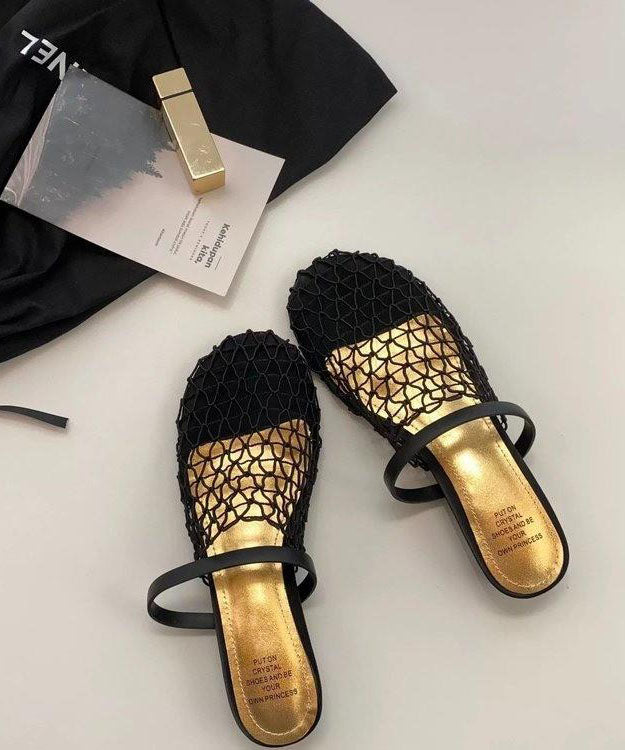 Black Hollow Out Breathable Splicing Slide Sandals