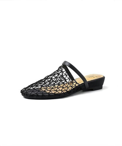 Black Hollow Out Breathable Splicing Slide Sandals