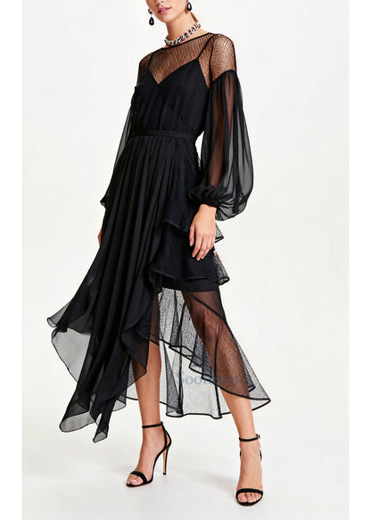 Black Hollow Out Patchwork Tulle Chiffon Party Dresses Summer