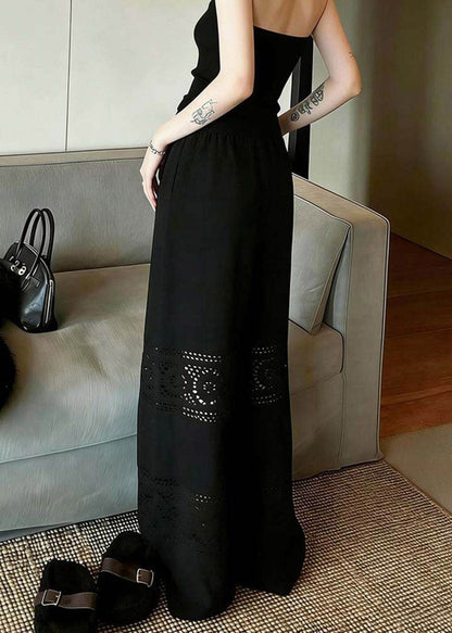 Black Hollow Out Wide Leg Pants Summer
