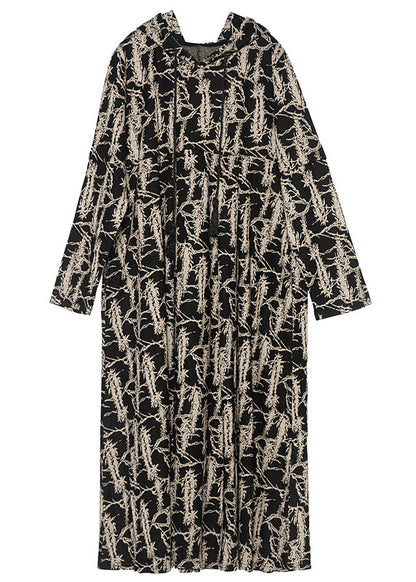 Black Hooded Tie Dye Cashmere Long Dresses Spring