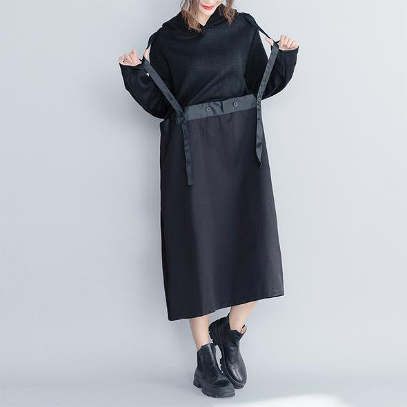 Black Hoodie Quilted Maxi Dresses Loose Clothes