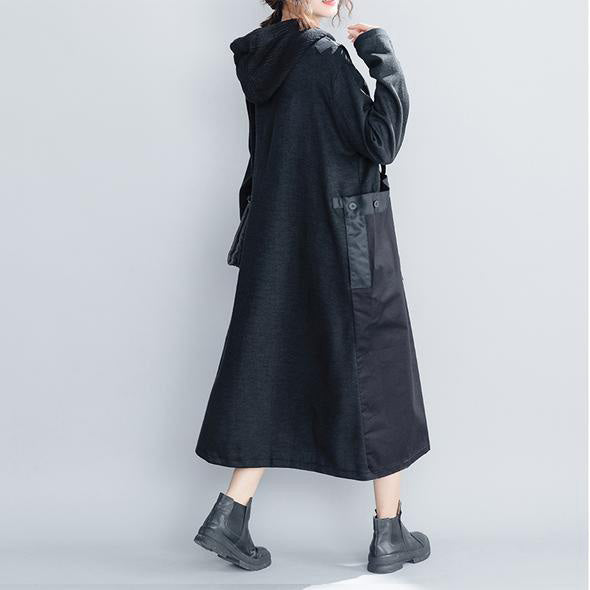 Black Hoodie Quilted Maxi Dresses Loose Clothes