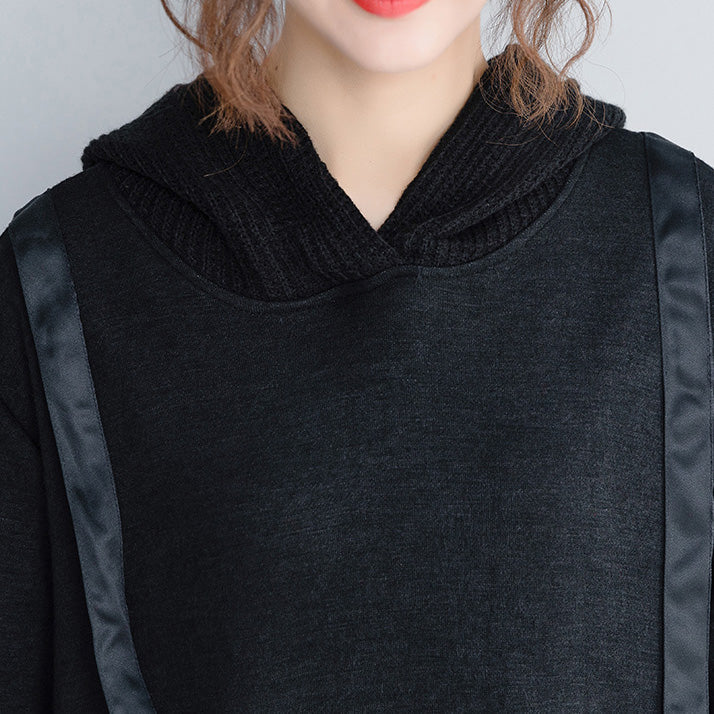 Black Hoodie Quilted Maxi Dresses Loose Clothes