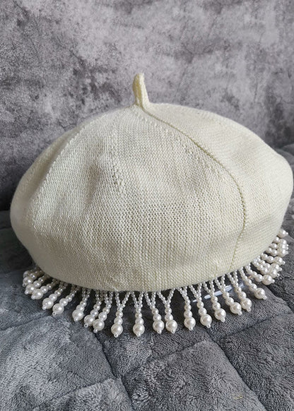 Black Nail Bead Tasseled Woolen Beret Hat