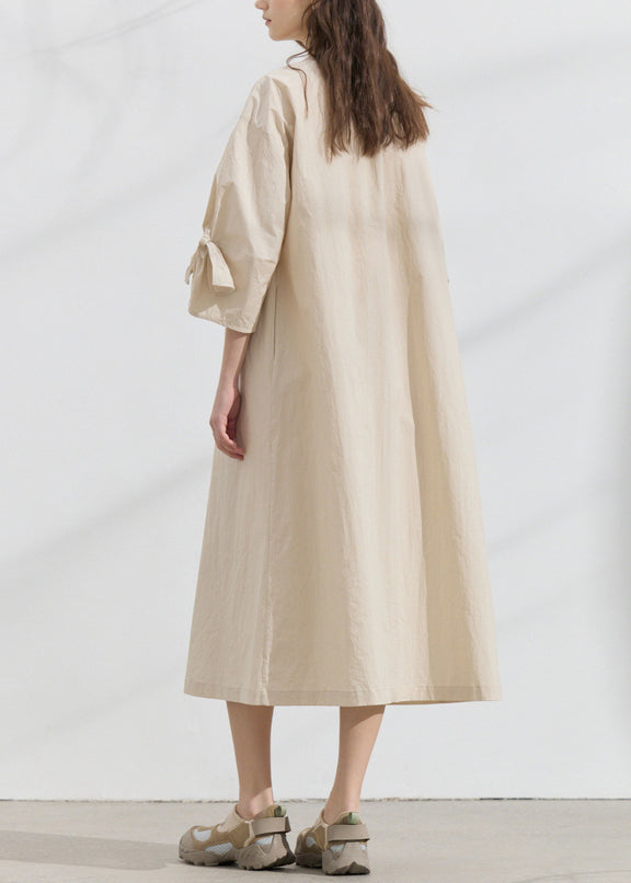 Black O Neck Bow Loose Cotton Dress Summer