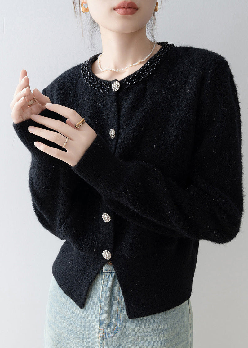 Black O Neck Button Knit Cardigans Spring