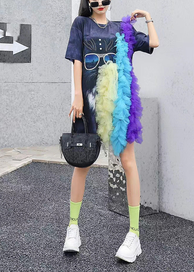 Black O-neck Tulle Patchwork T Shirt Summer