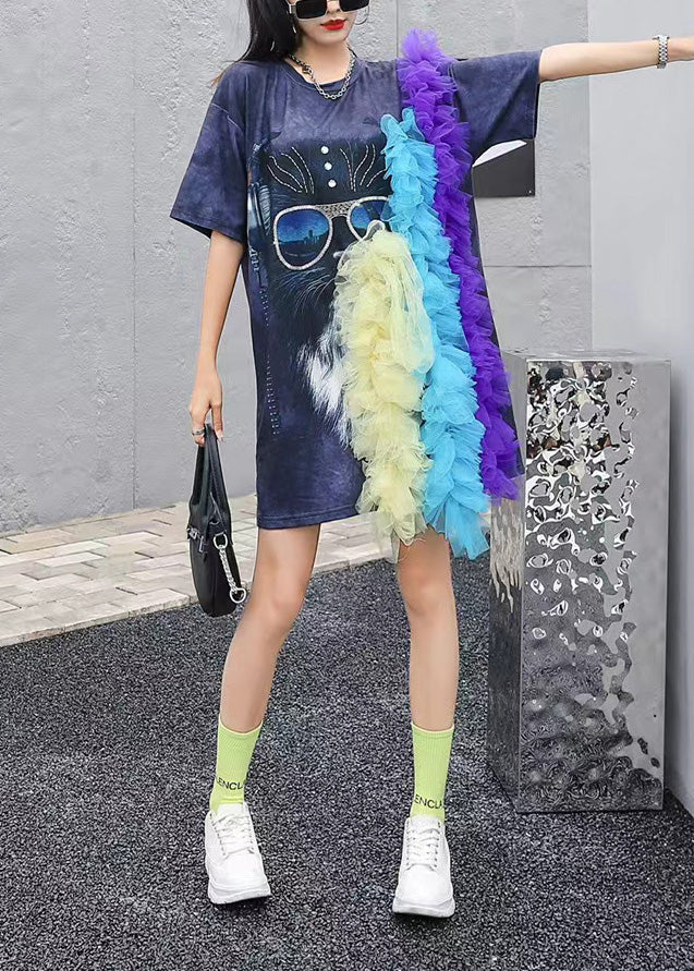Black O-neck Tulle Patchwork T Shirt Summer