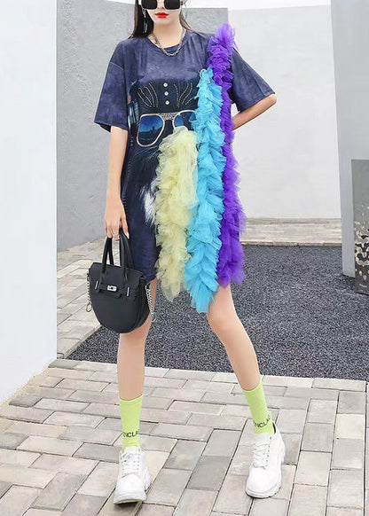 Black O-neck Tulle Patchwork T Shirt Summer