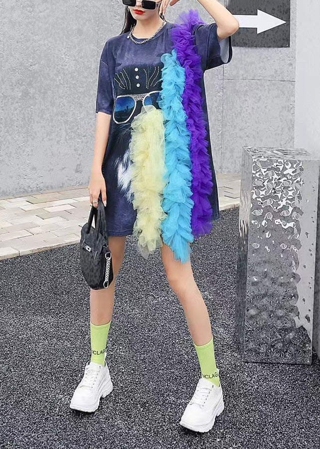 Black O-neck Tulle Patchwork T Shirt Summer