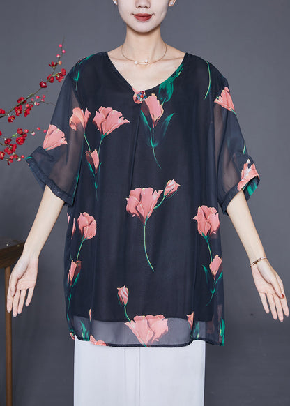 Black Oversized Chiffon Shirt Top Summer
