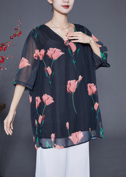 Black Oversized Chiffon Shirt Top Summer