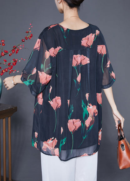 Black Oversized Chiffon Shirt Top Summer