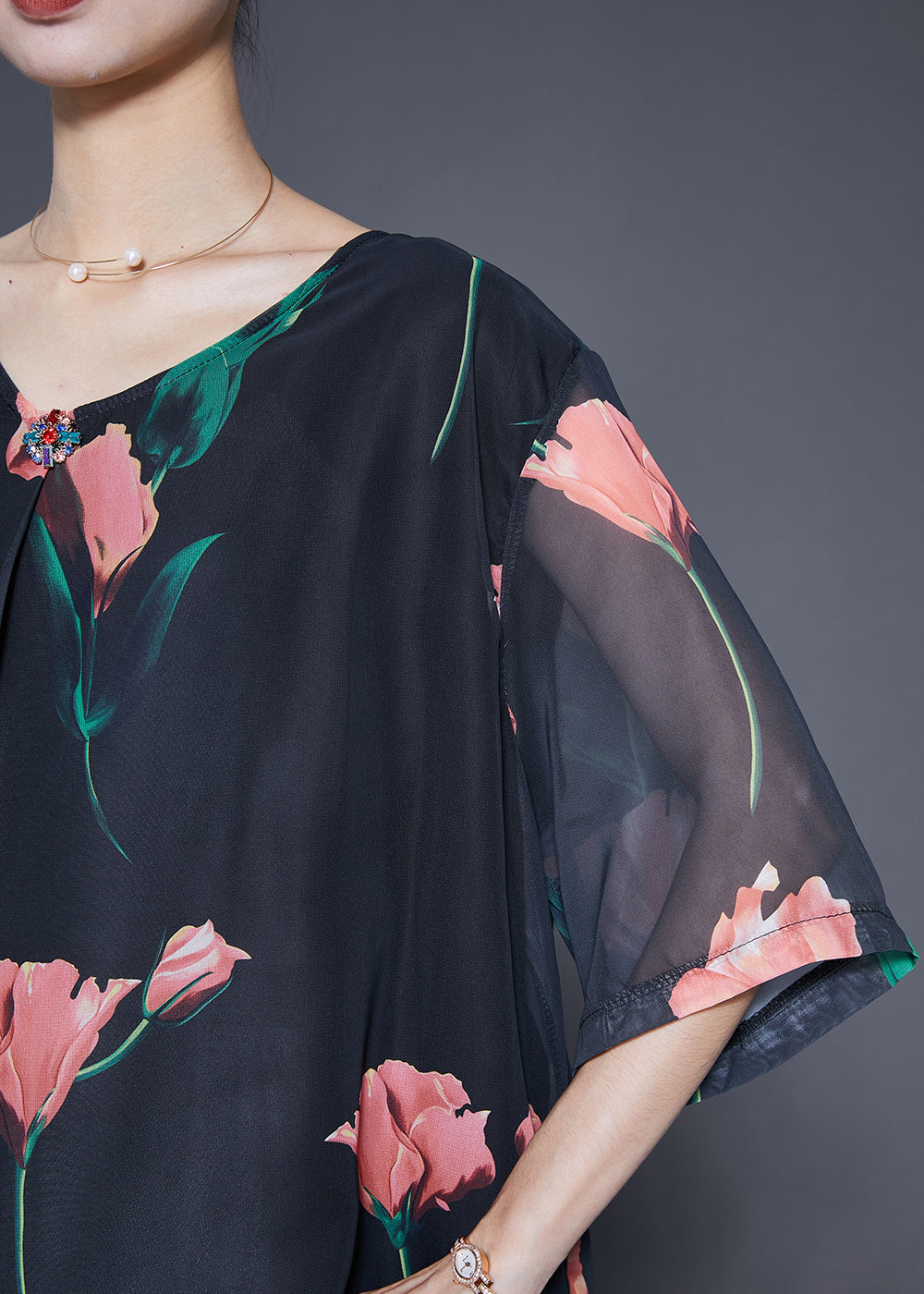Black Oversized Chiffon Shirt Top Summer