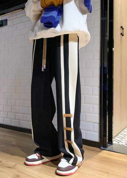 Black Oversized Patchwork Cotton Pants Spring
