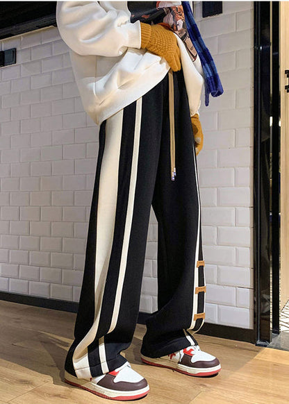Black Oversized Patchwork Cotton Pants Spring