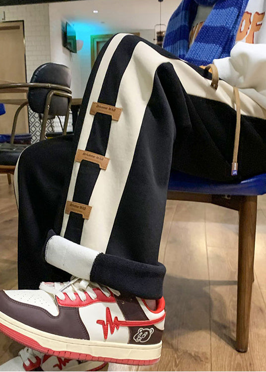 Black Oversized Patchwork Cotton Pants Spring