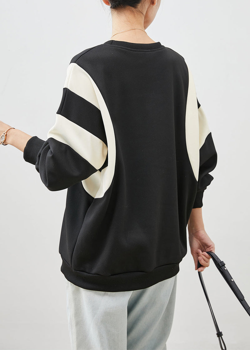 Black Oversized Patchwork Cotton Sweatshirt Spring