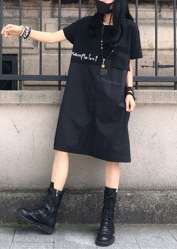 Black Oversized Patchwork Print Cotton Dress Summer