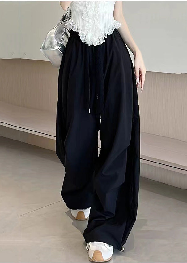 Black Oversized Patchwork Spandex Pants Fall